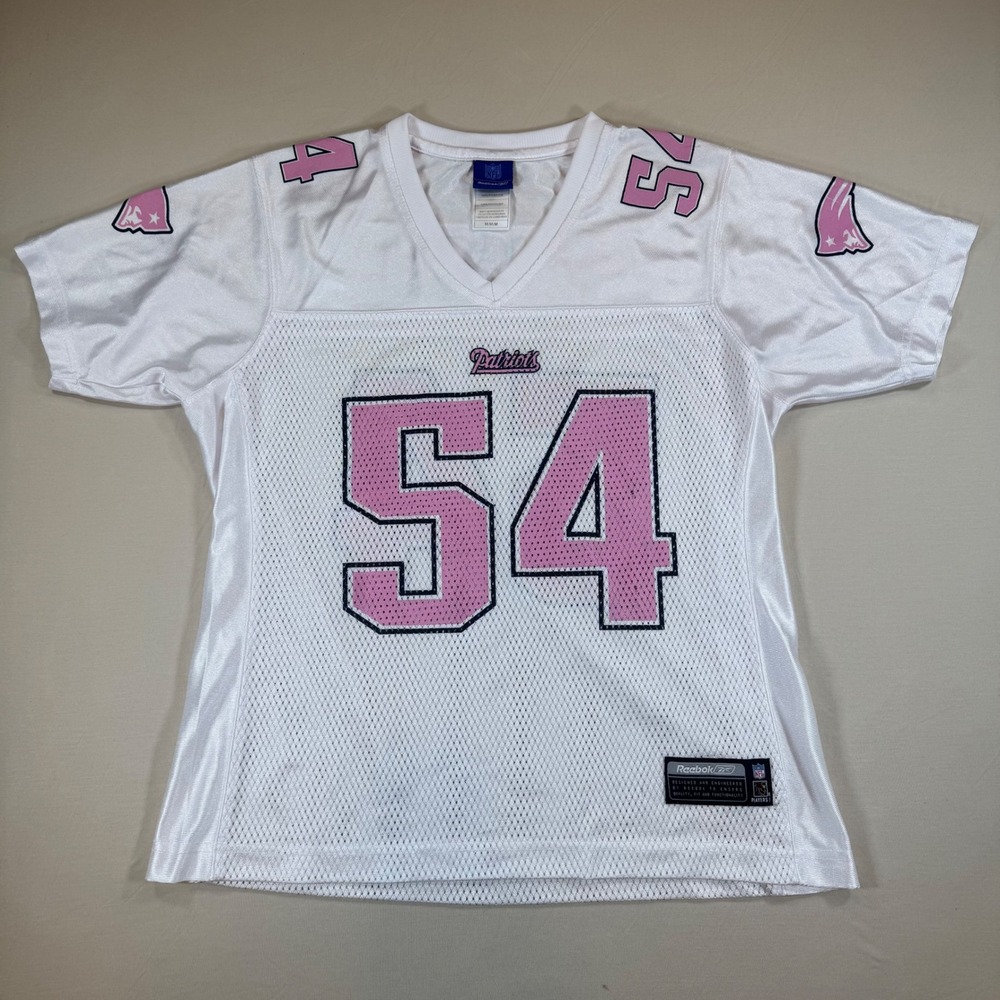 Reebok New England Patriots Tedy Bruschi 54 Pink White Jersey Womens Medium